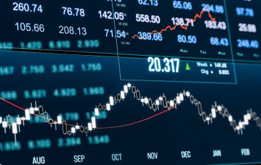 Soyut tablo ve borsa verileri. İş, piyasa araştırması, analiz, yatırım. Kavram ve 3B illüstrasyon