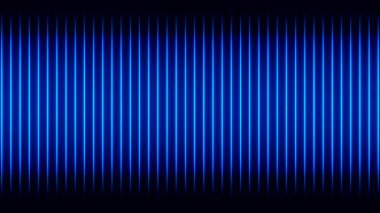Mavi neon ışıklarıyla aydınlanmış dikey çizgiler yukarı çıkıyor. Simetrik desen, art arda, tek çizgiler halinde, neon ışıklar, soyut, arka plan, parlaklık. 2 Boyutlu Canlandırma