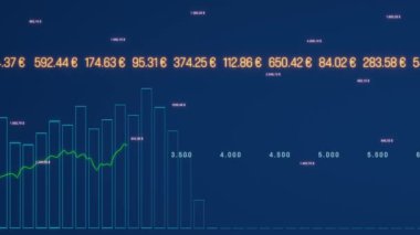 Çizelge, piyasa verileri ve borsa grafiği olan soyut borsa konsepti. Finansal farklar, boğa piyasası, ilerleme, kalp tahtası. 3 Boyutlu Canlandırma
