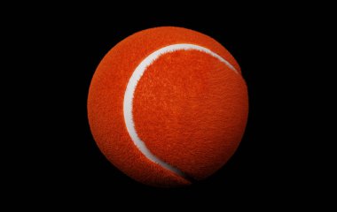 Turuncu bir tenis topunun siyah bir arka planda yakın plan görüntüsü. Spor, boş zaman aktiviteleri, egzersiz, sağlıklı yaşam tarzı..