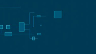 Akış şeması, endüstriyel süreç. Elementlerin çizelgesi, birbirine bağlı çizgiler ve geometrik şekiller. Strateji, harita, plan, grafik, düğüm ağacı, bağlantı işlemde. 3 Boyutlu Canlandırma