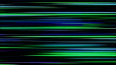 Abstract green and blue illuminated lines moving slowly sideways. Background animation, loop, design, light effect.