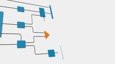 Business flow chart, organigram. Connected lines,and geometric shapes. Strategy, map, plan, chart, decision tree, connection in process. 3D animation