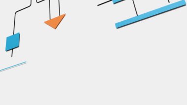 İş akışı şeması, organigram. Birbirine bağlı çizgiler ve geometrik şekiller. Strateji, harita, çizelge, karar ağacı, bağlantı devam ediyor. 3 Boyutlu Canlandırma