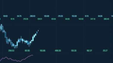 Finans piyasaları borsa şeması, ilerleme, büyüme ve soyut yatırım konsepti. İş, takas verileri, analiz, araştırma, büyüme, ticaret, yatırım. 3 Boyutlu Canlandırma