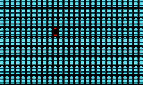 Tam şarjlı batarya ağı, bir batarya boş. Enerji tüketimi, enerji verimliliği, teknoloji, elektrik, enerji depolama ve ilerleme çubuğu.