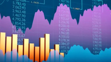 Turuncu bar grafiği, iş verileri, grafikler ve çizgiler, finans piyasası konsepti. Çizelgeler yükseliyor. İş, ilerleme, yatırım, ticaret, büyüme, pazar verileri ve araştırma. 3 Boyutlu Canlandırma