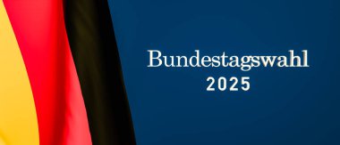Bundestagswahl 2025 (federal election Germany), German flag on the left. Politics and government, decission, choice, democracy, Europe, vote. 3D illustration clipart