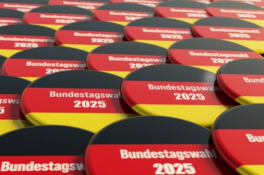 Bundestagswahl 2025 (federal election Germany) political campaign badges. Politics and government, decission, voting, choice, parties, democracy, German flag. clipart