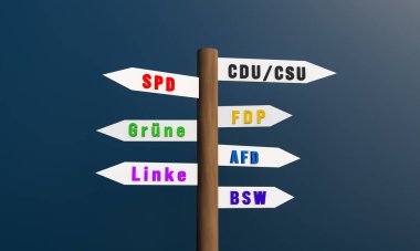 Yeşiller partisi Almanya. Politika, parti, kampanya rozetleri, üst üste düğmeler. Demokrat parti, Alman hükümeti. Sadece 3B illüstrasyon / editoryal kullanım.