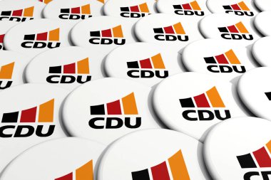 Yeşiller partisi Almanya. Politika, parti, kampanya rozetleri, üst üste düğmeler. Demokrat parti, Alman hükümeti. Sadece 3B illüstrasyon / editoryal kullanım.