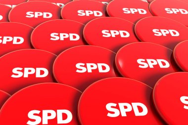 Yeşiller partisi Almanya. Politika, parti, kampanya rozetleri, üst üste düğmeler. Demokrat parti, Alman hükümeti. Sadece 3B illüstrasyon / editoryal kullanım.