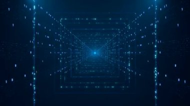 İkili veri akışına sahip gelecekçi tel çerçeve. Bit, büyük veri, sıfır ve bir, dizi, program, bilim, fütürist ve teknoloji. 3 Boyutlu Canlandırma