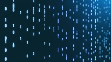 Yüzen ikili kod, büyük veri, bit ve bayt, soyut dijital veri. Bilgisayar dili, teknoloji, algoritma, ikili, dijital varlıklar, sistem, sırayla, transfer, işleme. 3 Boyutlu Canlandırma