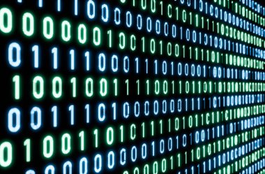 Bit ve bayt, ikili kod, bilgisayar programı. Yazılım, ağ, büyük veri, kodlama, bilgi ve engelleme teknolojisi, yapılandırma. 3B illüstrasyon