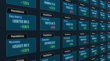 Yatırım, Norveç, Fransa, Çin, İtalya, Brezilya gibi farklı ülkelerin yerel portföyleri. Borsa, piyasa araştırması, veri, portföy yönetimi, ticaret, dalga boyu, iş. 3 Boyutlu Canlandırma