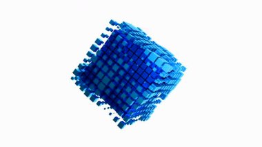 Soyut fütürist küp şekli. Teknoloji, boyut değişimi, ikinci dereceden, kare, geometrik. 3 Boyutlu Canlandırma