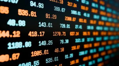Yüzen numaralar, kalp tahtası, iş verileri. Strateji, ilerleme, piyasa araştırması, büyük veriler, finans, ticaret, borsa. canlandırma