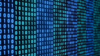 Siber saldırı uyarı işareti, kırmızı sinyali olan ikili kod, siber suç. Hasar, arıza, sistem hacklenmesi, sorunlar, bit, byte, viurs, hata, sistem hatası. 3 Boyutlu Canlandırma