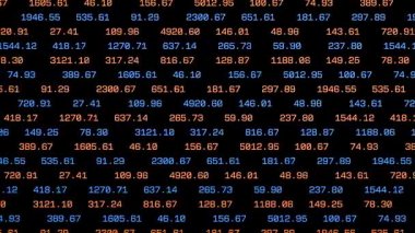 İçinde numaralar ve veriler olan bir pano. Finans, analizzibg, iş stratejisi, ilerleme, piyasa araştırması, ticaret, borsa. 3 Boyutlu Canlandırma