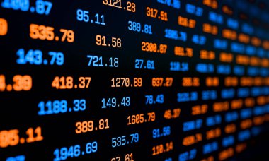 Yüzen numaralar, kalp tahtası, iş verileri. Strateji, ilerleme, piyasa araştırması, ticaret, borsa. 3B illüstrasyon