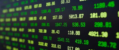 Numaralar, veriler, yeşildeki nişanlın figürleri. İş, bilim, planlama, finans, yatırım. 3B illüstrasyon