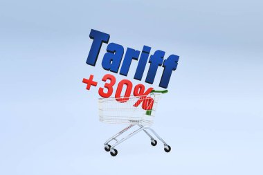 Artan Amerikan tarifeleri, artı% 30. Uluslararası serbest ticaret, ticaret, ticaret, mal, ekonomik sorunlar için dezavantaj. Konsept, 3B illüstrasyon