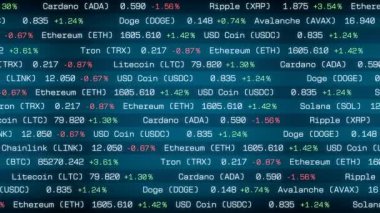 Kripto para ticareti, kalp fiyatı bilgileri, Bitcoin, Ethereum, Ripple. Engelleme teknolojisi, iş, ticaret, dijital, kripto para madenciliği. 3 Boyutlu Canlandırma