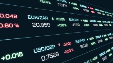 Para kesesi tahtası, döviz kurları ve değişiklikler. Yatırım, ticaret, iş, ekonomi, piyasa araştırması. 3 Boyutlu Canlandırma