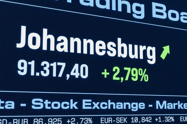 Johannesburg borsa endeksi yükseliyor. Yükselen Güney Afrika hisse senedi fiyatları, boğa pazarı, büyüme, yatırım, ticaret, kâr, borsa verileri. 3B illüstrasyon