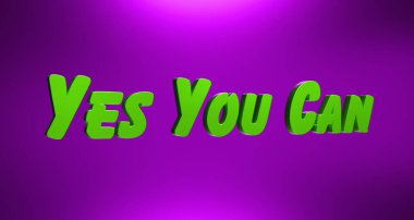 Evet, yapabilirsin. Mor ve yeşil pankart. İlham, disiplin, şans, güven. 3B illüstrasyon