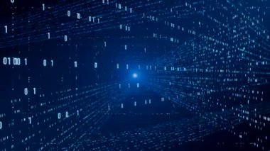 Fütürist, siber uzay, büyük veri, soyut dijital veri, ikili kod. Sıfır ve bir, dizi, program, bilim, fütüristik ve teknoloji. 3 Boyutlu Canlandırma