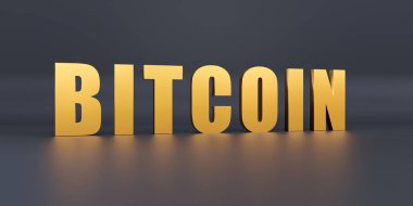 Bitcoin, harfler altın, kripto para. Yatırım, dijital para birimi, sembol. 3B illüstrasyon