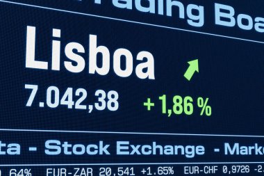 Lisboa hisse senedi endeksi yükseliyor. Artan Portekiz hisse senedi fiyatları, boğa pazarı, büyüme, yatırım, ticaret, kâr, borsa verileri. 3B illüstrasyon