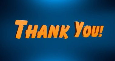 Teşekkür ederim. Turuncu ve mavi pankart. Minnettarlık, tebrik, saygı, ilham. 3B illüstrasyon