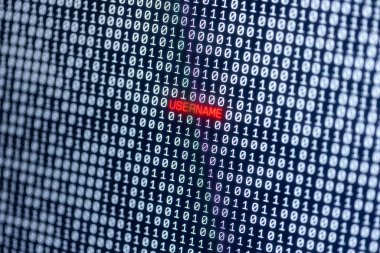 Veriler arasında kırmızı ile kullanıcı adı sembolü, ikili kod.