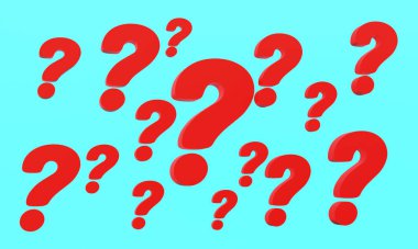 Kırmızı soru işaretleri, pankart, işaret, sembol. Soru-Cevap, fikirler, sorunlar, karışıklık, belirsizlik. 
