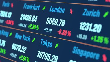 Borsa verilerini kapat, borsa, endeks, sermaye, fiyatlar. Yatırım, ticaret, risk, borsa, strateji. 3 Boyutlu Canlandırma