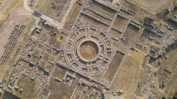 Aerial Drone Rise Rotate Ancient Circular Ruins Sacsayhuaman Cusco Περού — Αρχείο Βίντεο