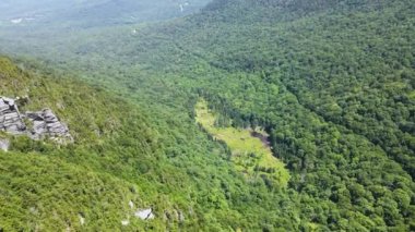 4K Hava Aracı, yaz aylarında Orman Dağı Vadisi 'nin üzerinden Meadow' a doğru uçuyor. Kayalar ve çimenler görülebilir. Tersine çevrilebilir