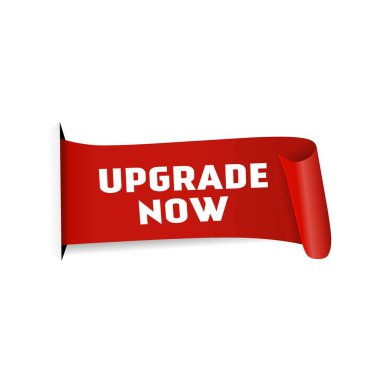 Şimdi pankartı yükselt, beyaz arkaplanda kırmızı etiket, Vektör tasarımı.