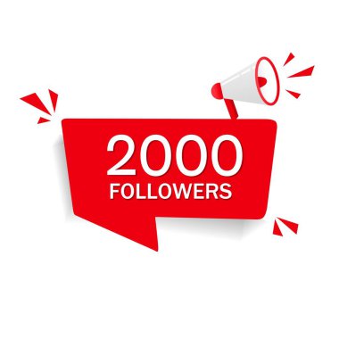 2000 takipçi sosyal medya postası tasarımı. Sosyal ağ numarası yıldönümü. Düz vektör.