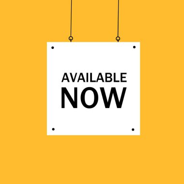 Şu anda kullanılabilir pankart tasarımı şablonu. Sarı arkaplanda izole edilmiş vektör illüstrasyonu.
