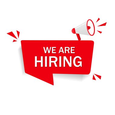 Megafon ikonlu bir tabela kiralıyoruz. Çalışan boşluğu duyuru pankartı tasarımı. Düz Vektör illüstrasyonu takımımıza katıl.