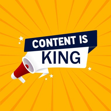 İçerik kral metni alıntısıdır. Megafon ikon tasarımlı bir pankart. İş, reklam, rapor başlığı, sunum, web sitesi afiş şablonu için kullanılabilir.