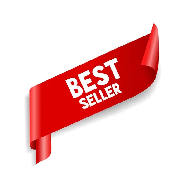 Best Seller Κόκκινη Κορδέλα Quality Σήμα Εικονίδιο Έμβλημα Διαφήμιση Banner — Διανυσματικό Αρχείο