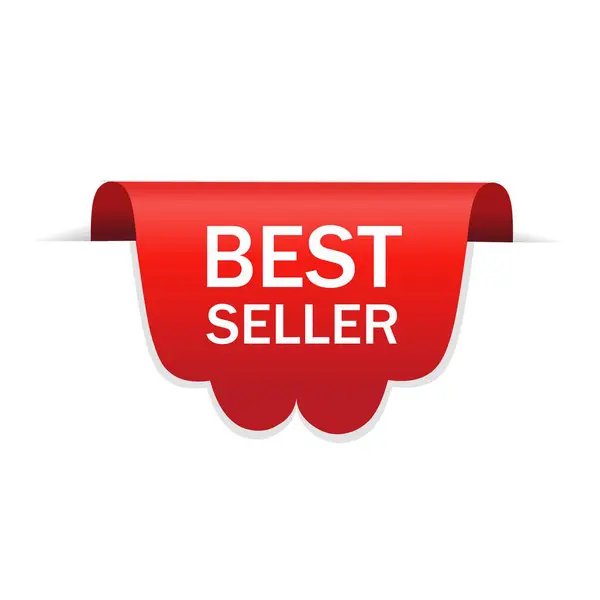 Best Seller Κόκκινη Κορδέλα Σήμα Ποιότητας Έμβλημα Ετικέτα Διαφήμιση Πρότυπο — Διανυσματικό Αρχείο