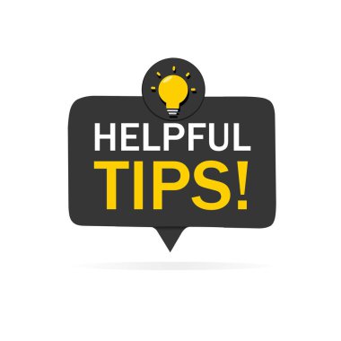 Faydalı tüyolar. Ampul amblemi. İş ve reklam için pankart tasarımı. Vektör illüstrasyonu.