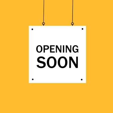 Yakında vektör tasarımı açılıyor. Yeni Ürün ya da Açılış Bildirisi. Açılış şablonunu kaydet.