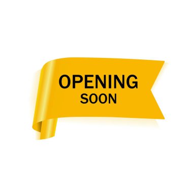 Yakında pankart şablonu açılıyor. Yeni Ürün ya da Mağaza Açılışı, iş konsepti tasarımı. Düz vektör illüstrasyonu.